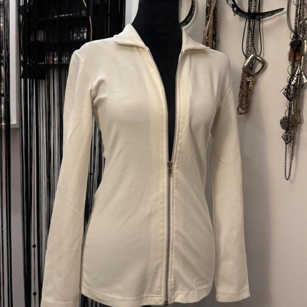 Express tricot white zip up collared jacket